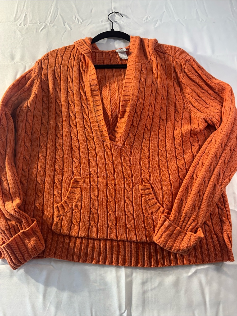 18/20 W Women's Cable-Knit V-Neck Hoodie Sweater - Orange